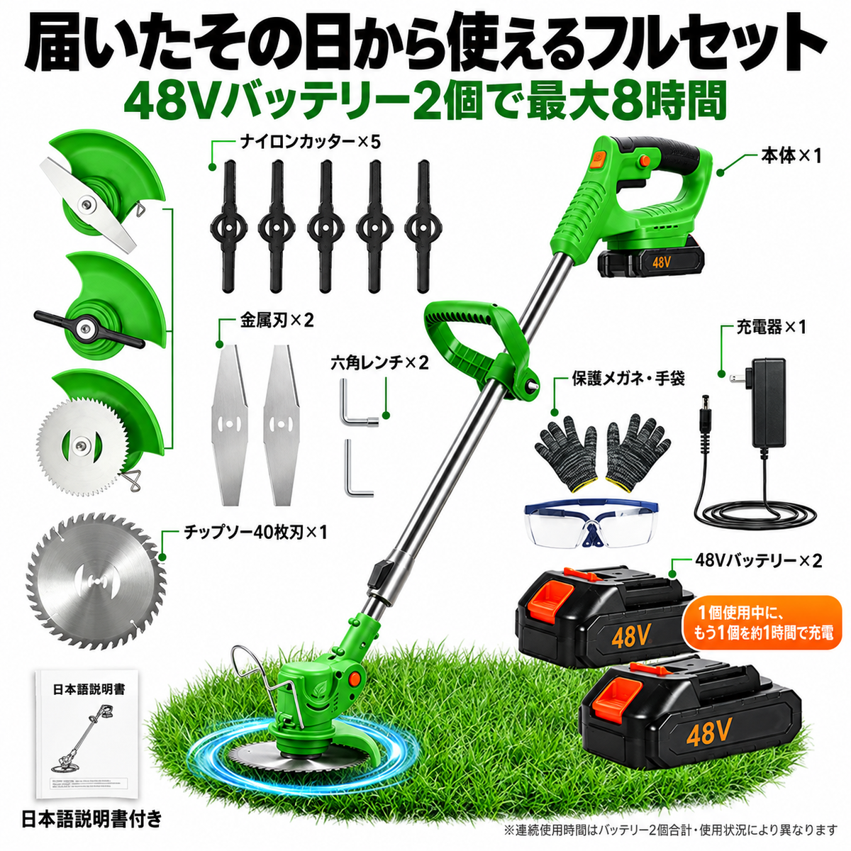 草断ち Pro｜48V・1350W 太い雑草も枝も数分で片付く