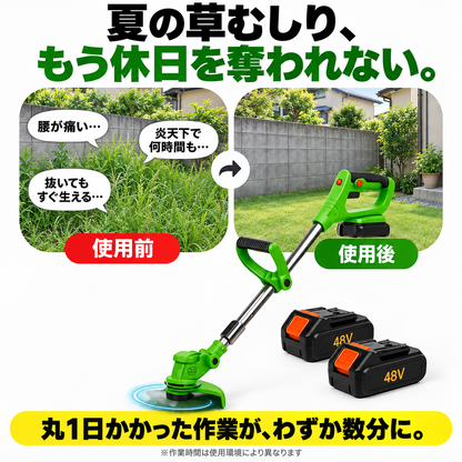 草断ち Pro｜48V・1350W 太い雑草も枝も数分で片付く