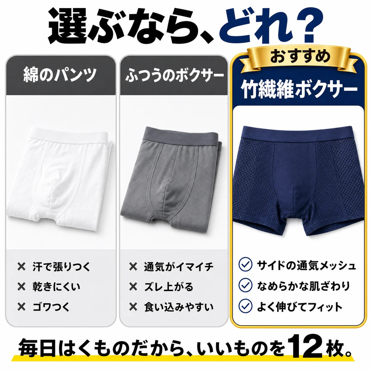 綿のパンツ・ふつうのボクサーとの比較