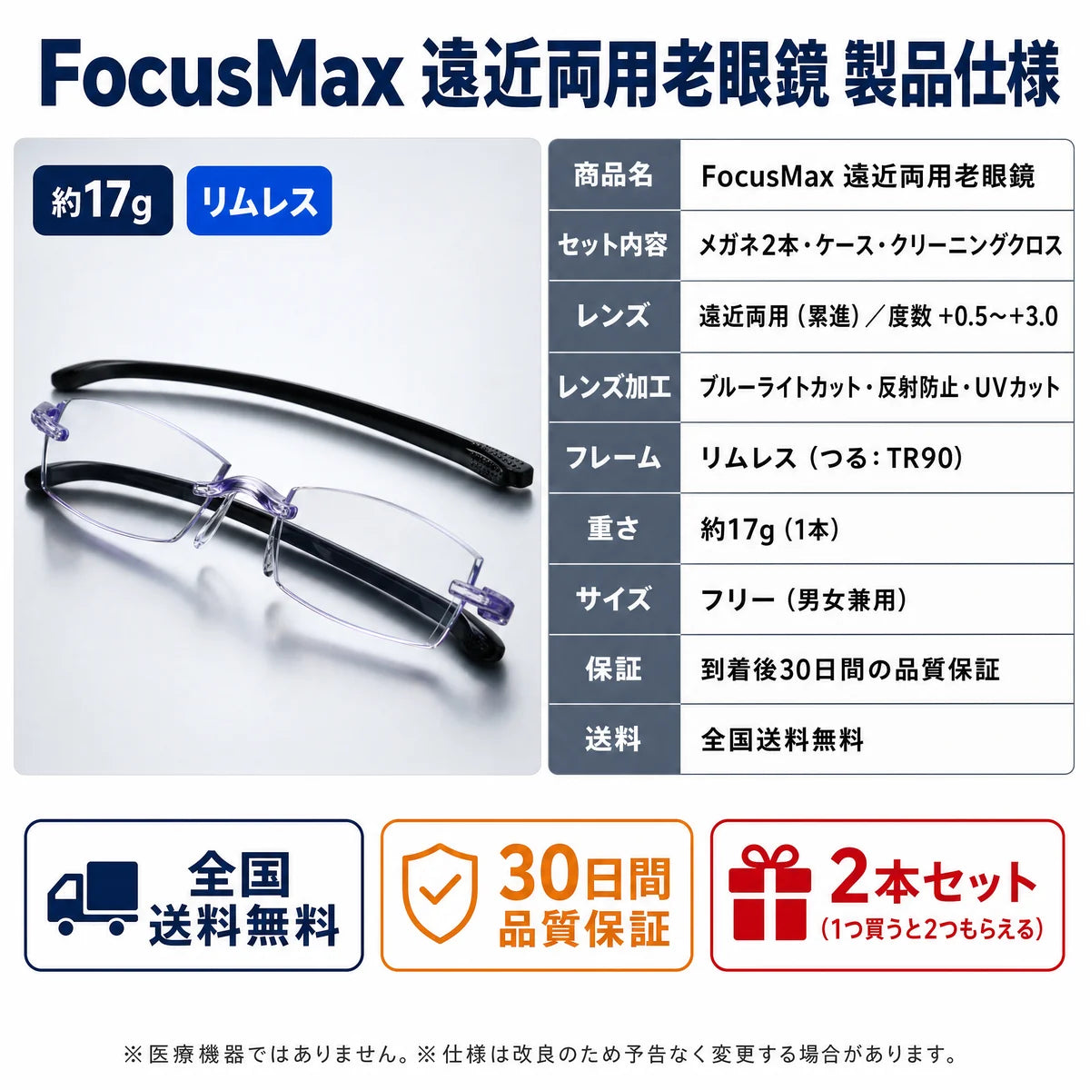 FocusMax 遠近両用老眼鏡 製品仕様